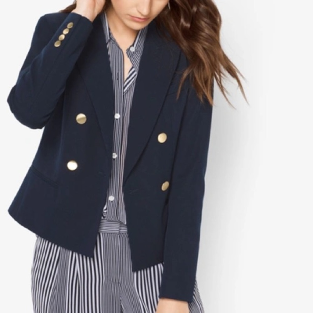 Michael Kors Navy Double Breasted Twill Blazer